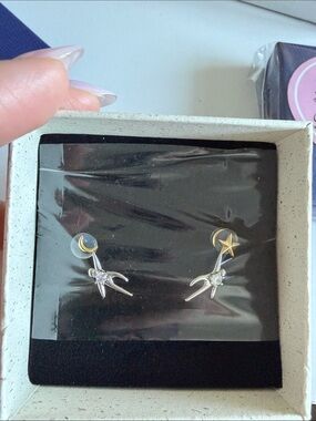 Celestial Moon & Star Silver Earrings with Gold Accents
